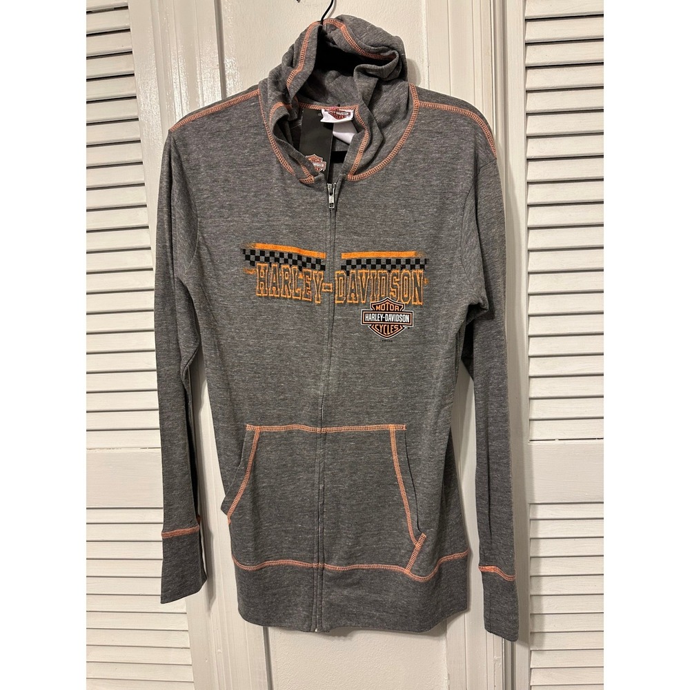Harley-Davidson Womens Gray Cross Check Zip Hoodie Tri-Blend Mid-Ohio LG NEW